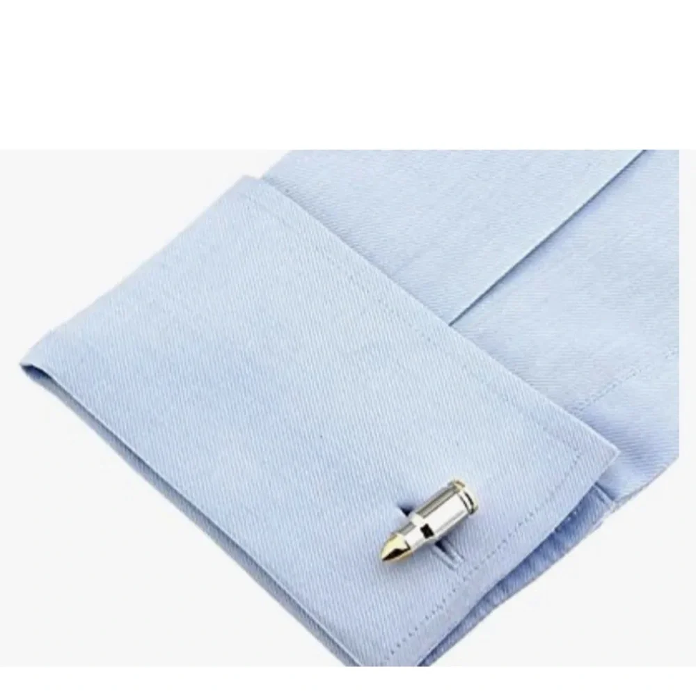 Mens Two Tone Stainless Steel Plated Gold Plated Tips Bullet Cufflinks